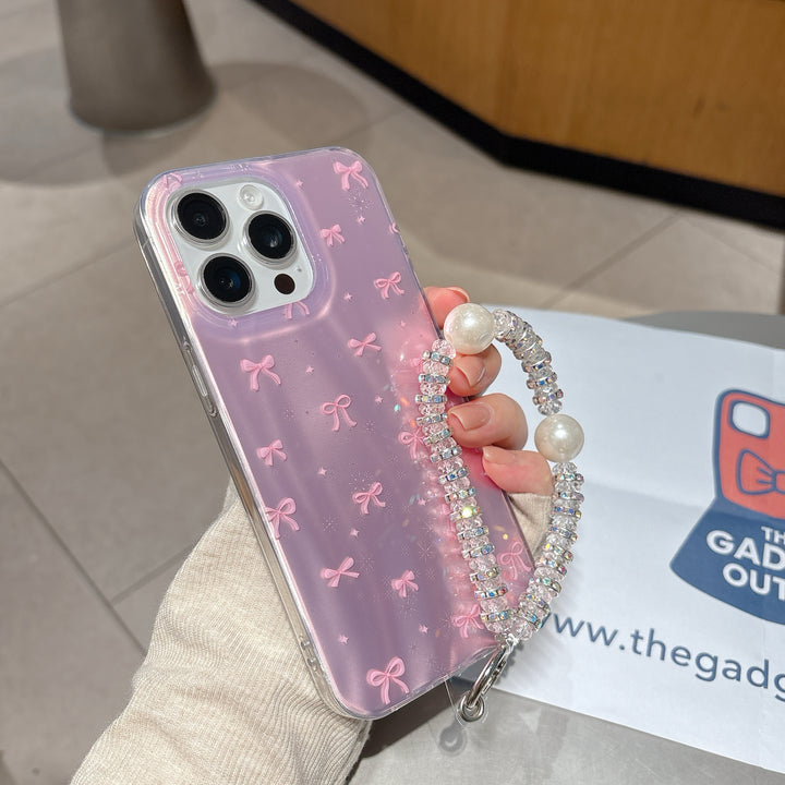 Super Cute Pink Bow iPhone Case with Sparkle Finish & Pearl Charm – Stylish & Trendy Look
