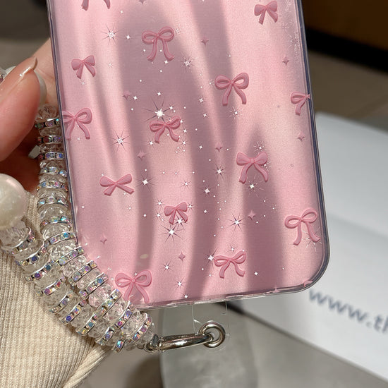 Super Cute Pink Bow iPhone Case with Sparkle Finish & Pearl Charm – Stylish & Trendy Look