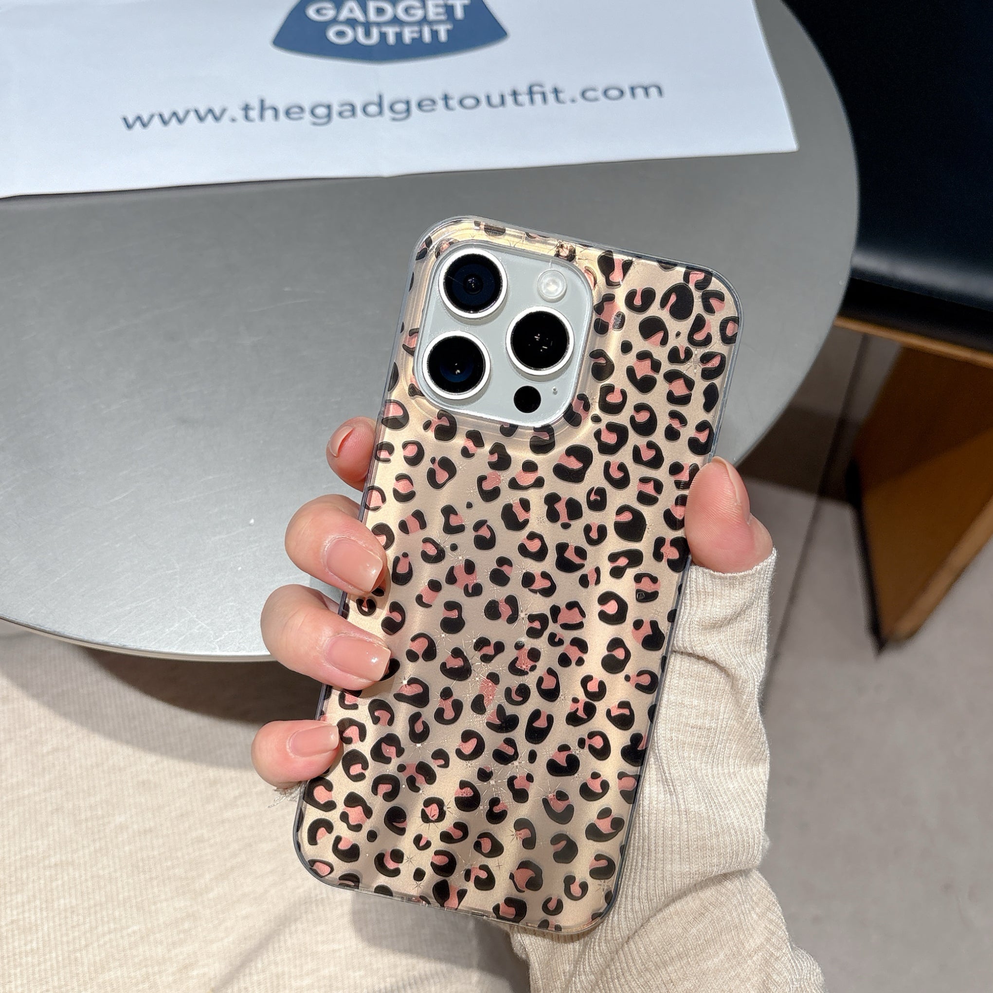 Savage Chic Leopard iPhone Case with Crystal Pearl Wrist Strap