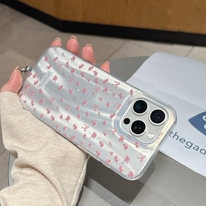 Pretty Pink Floral Bow iPhone Case – Glossy Clear Cover with Cute Soft Design