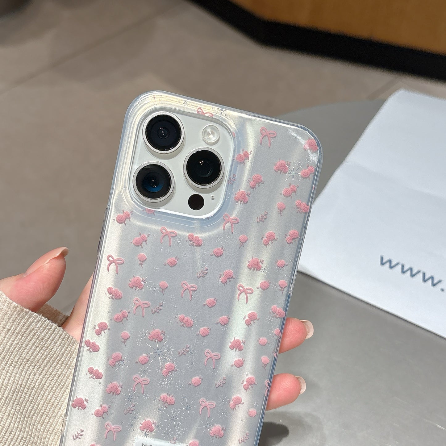Pretty Pink Floral Bow iPhone Case – Glossy Clear Cover with Cute Soft Design
