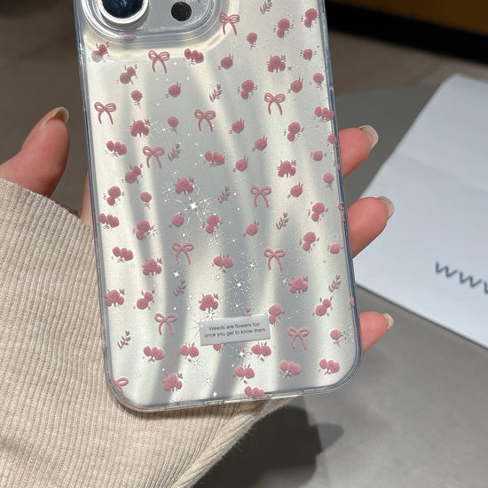 Pretty Pink Floral Bow iPhone Case – Glossy Clear Cover with Cute Soft Design