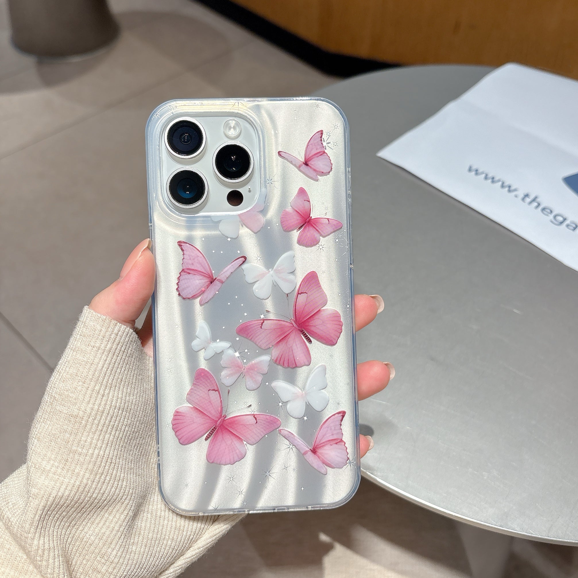 Lovely Pink Butterfly iPhone Case – Dreamy Clear Cover with Soft Shine Look