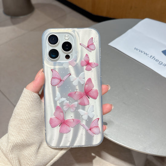 Lovely Pink Butterfly iPhone Case – Dreamy Clear Cover with Soft Shine Look