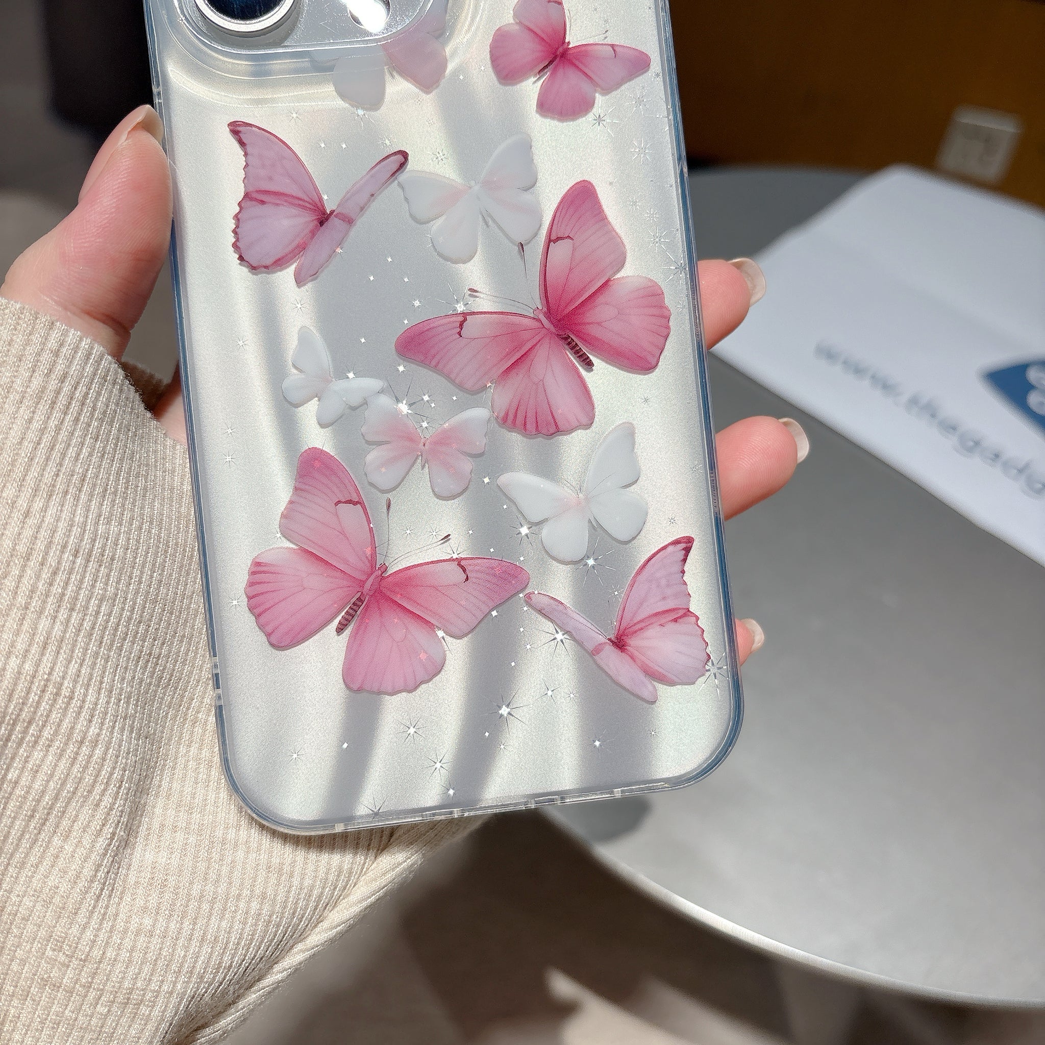 Lovely Pink Butterfly iPhone Case – Dreamy Clear Cover with Soft Shine Look