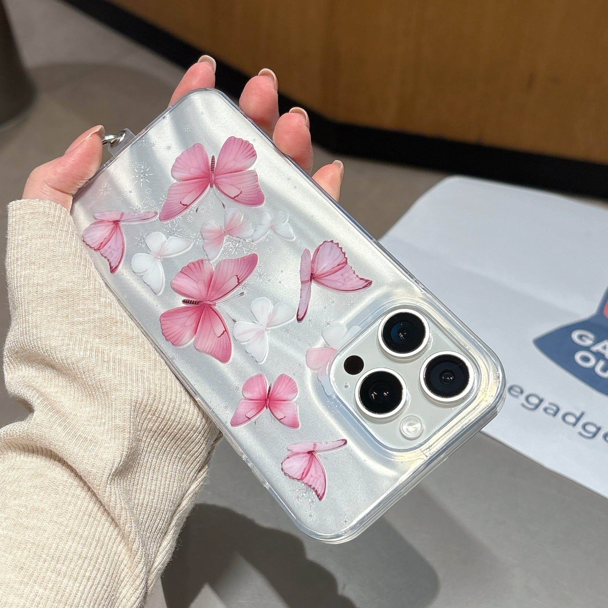 Lovely Pink Butterfly iPhone Case – Dreamy Clear Cover with Soft Shine Look