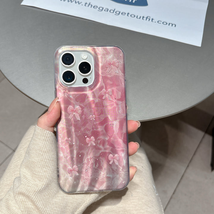 Glossy Pink Bow Wave Case – Shiny Cute iPhone Cover with Soft Glow