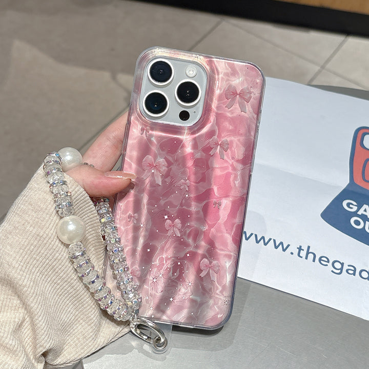 Glossy Pink Bow Wave Case – Shiny Cute iPhone Cover with Soft Glow