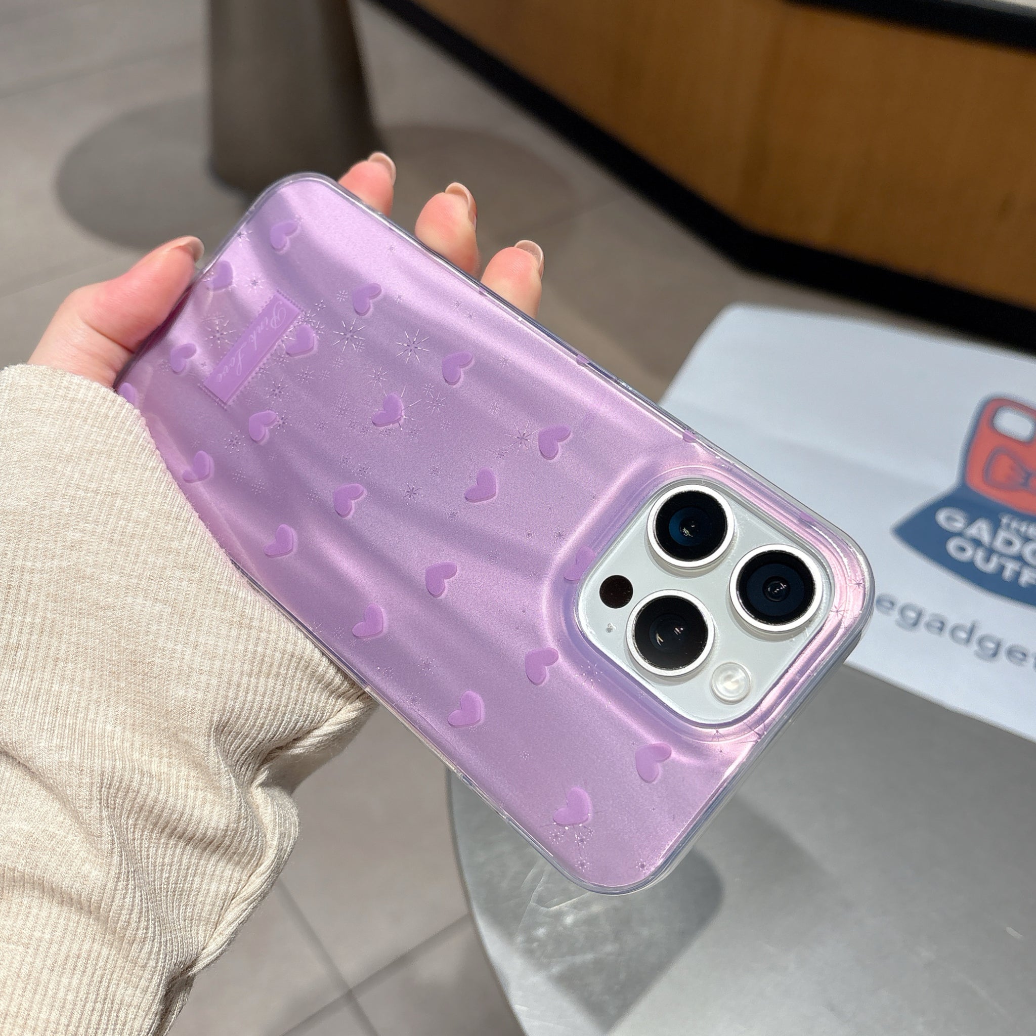 Chic Lavender Heart iPhone Case with Gloss Glow & Cute Love Pattern