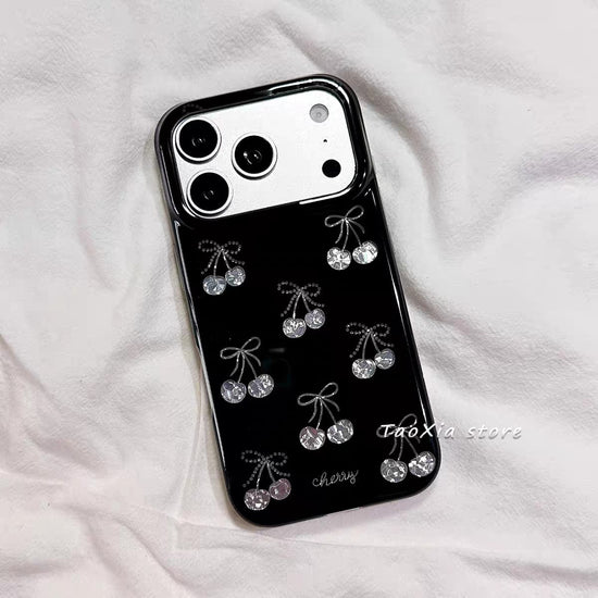 Cherry Charm Crystal iPhone Case | Cute Transparent Bow Phone Cover