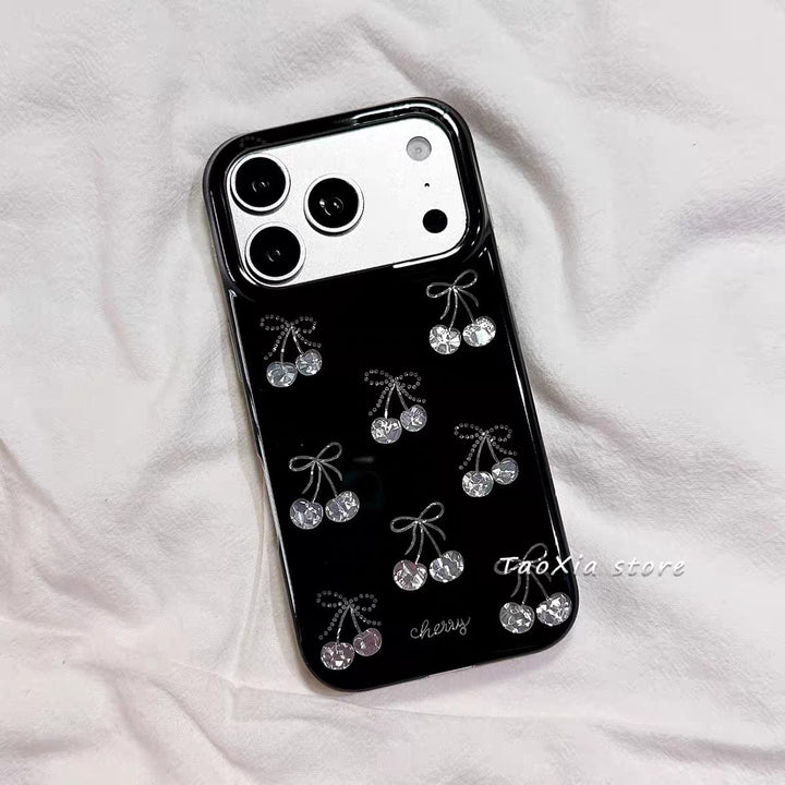 Cherry Charm Crystal iPhone Case | Cute Transparent Bow Phone Cover