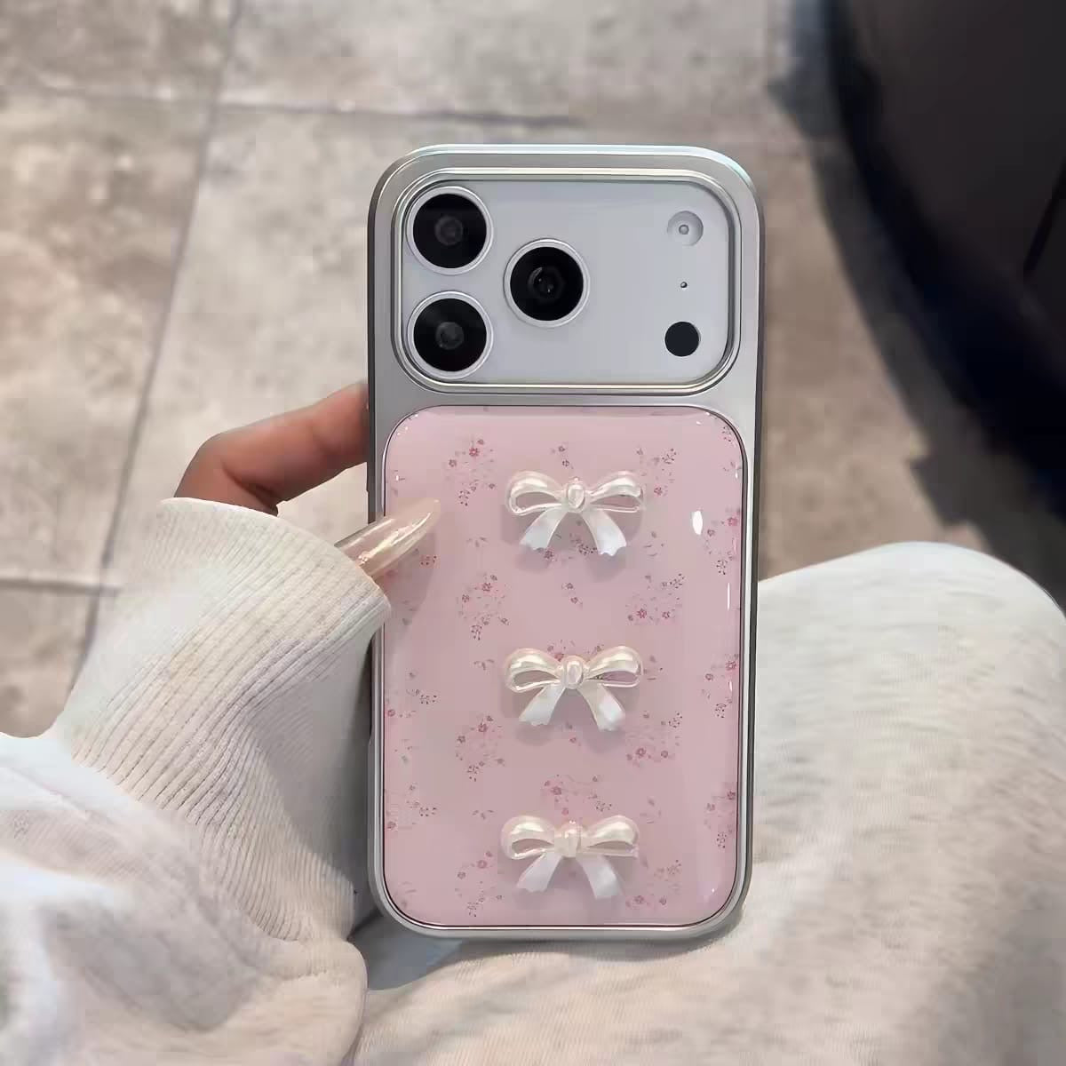 Blush Pink Pearl Bow iPhone Case | Elegant Coquette Aesthetic Cover