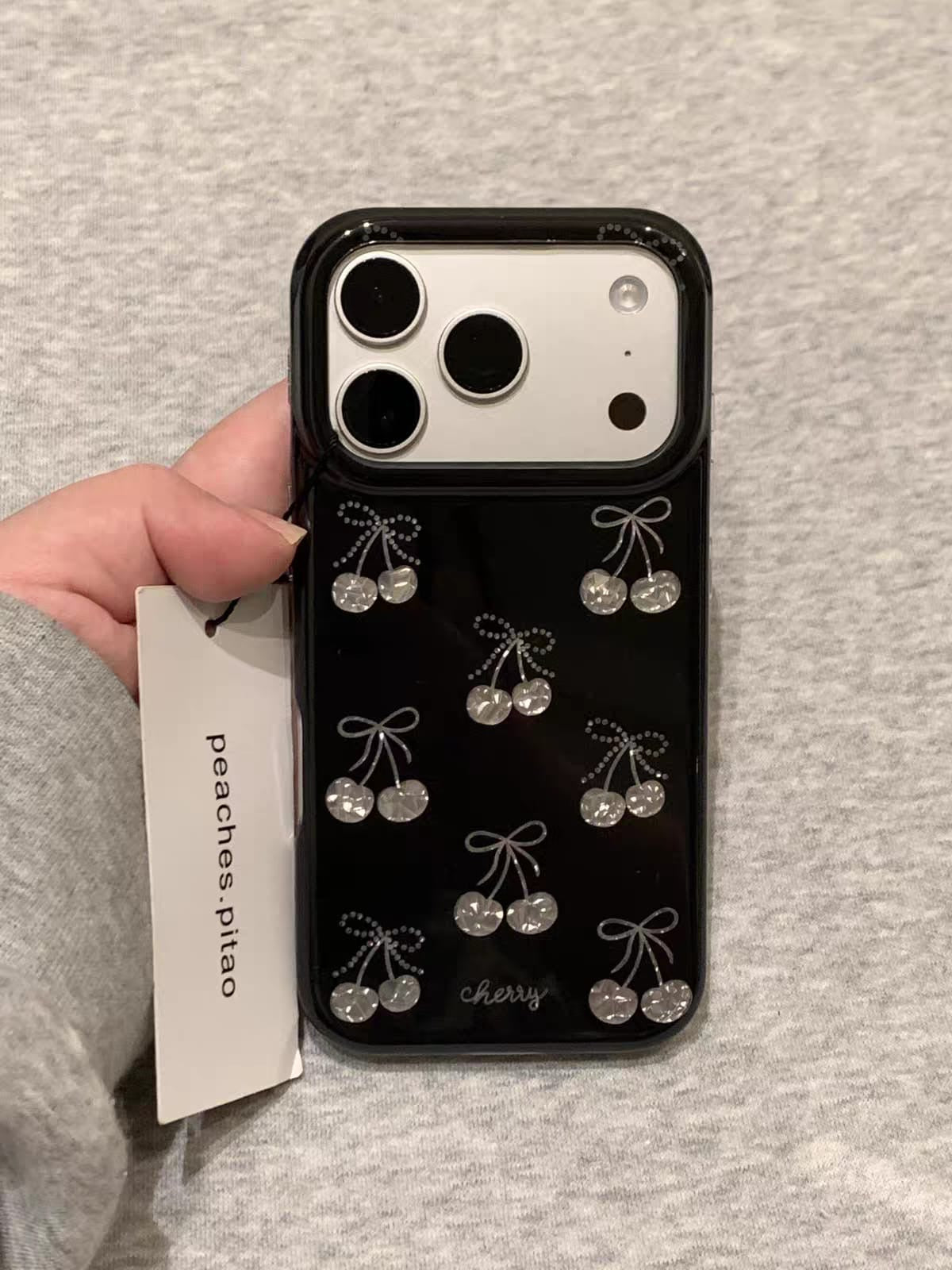 Cherry Charm Crystal iPhone Case | Cute Transparent Bow Phone Cover