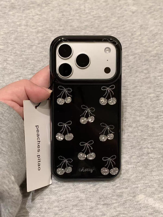 Cherry Charm Crystal iPhone Case | Cute Transparent Bow Phone Cover