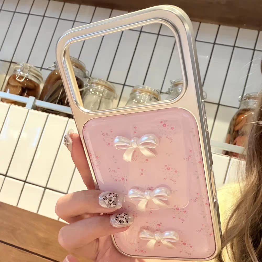 Blush Pink Pearl Bow iPhone Case | Elegant Coquette Aesthetic Cover