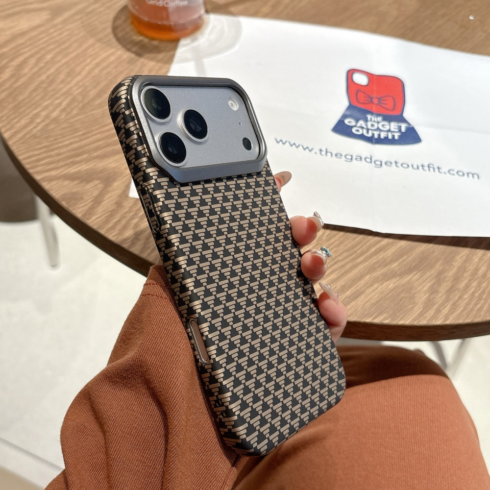Mocha Grid Pattern iPhone Case – Elegant Brown Designer Cover for Everyday Style