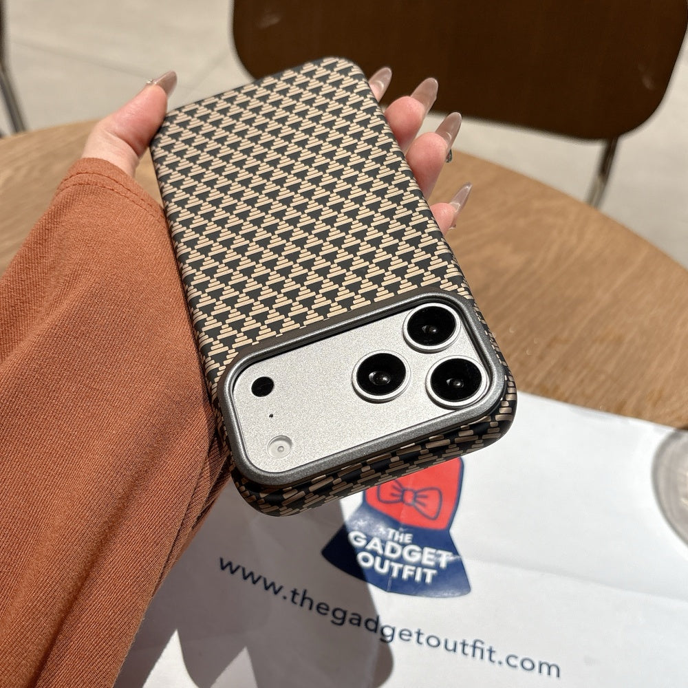 Mocha Grid Pattern iPhone Case – Elegant Brown Designer Cover for Everyday Style