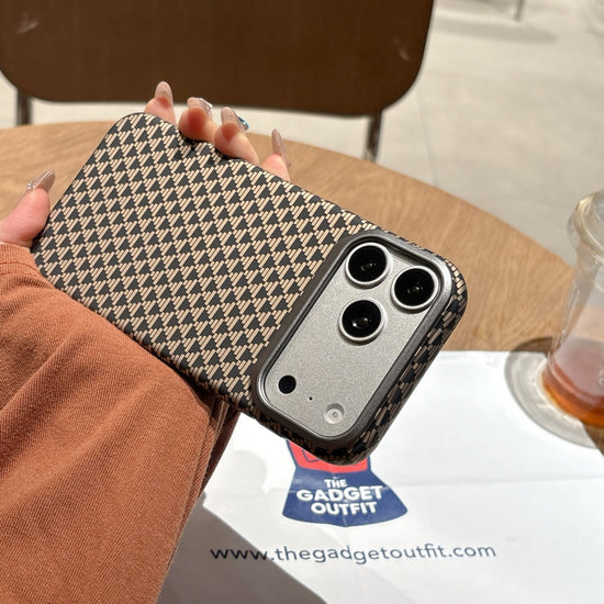 Mocha Grid Pattern iPhone Case – Elegant Brown Designer Cover for Everyday Style