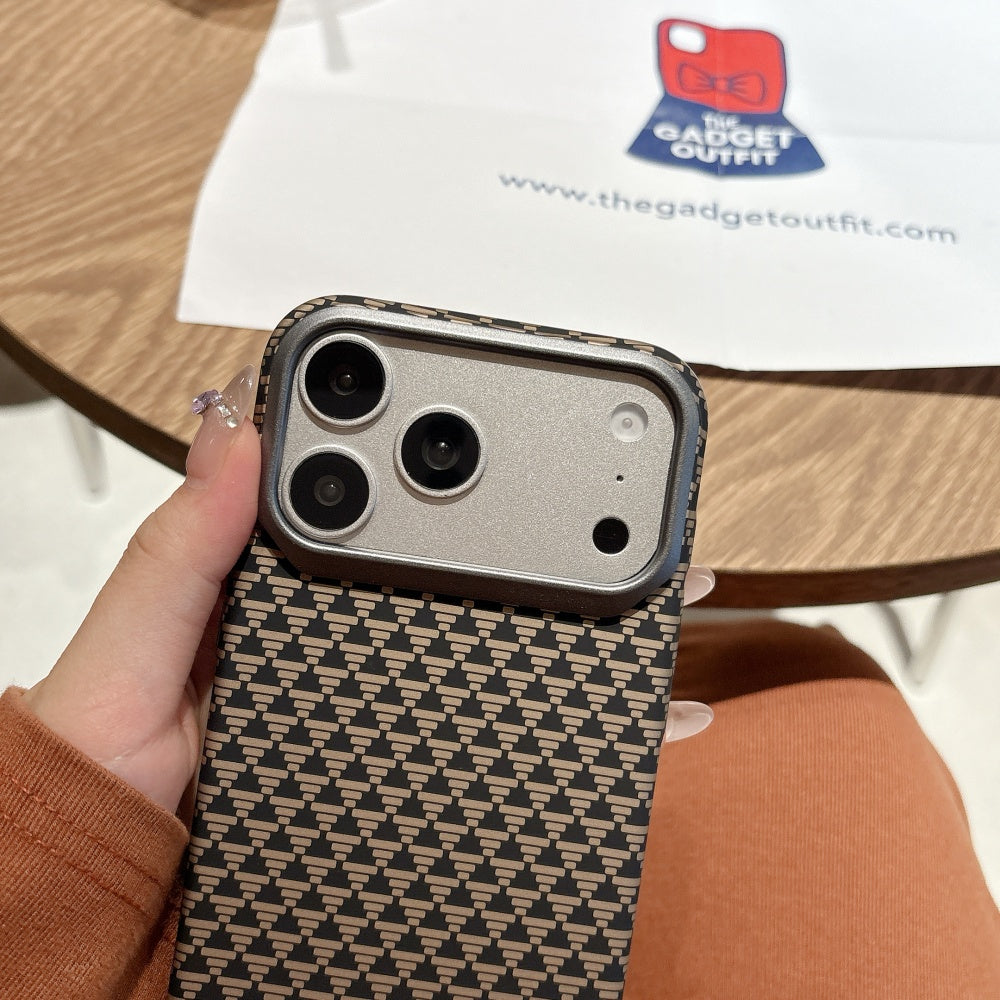 Mocha Grid Pattern iPhone Case – Elegant Brown Designer Cover for Everyday Style