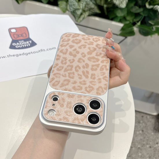 Blush Safari Sparkle iPhone Case with Matching Wrist Strap – Chic Glitter Leopard Design