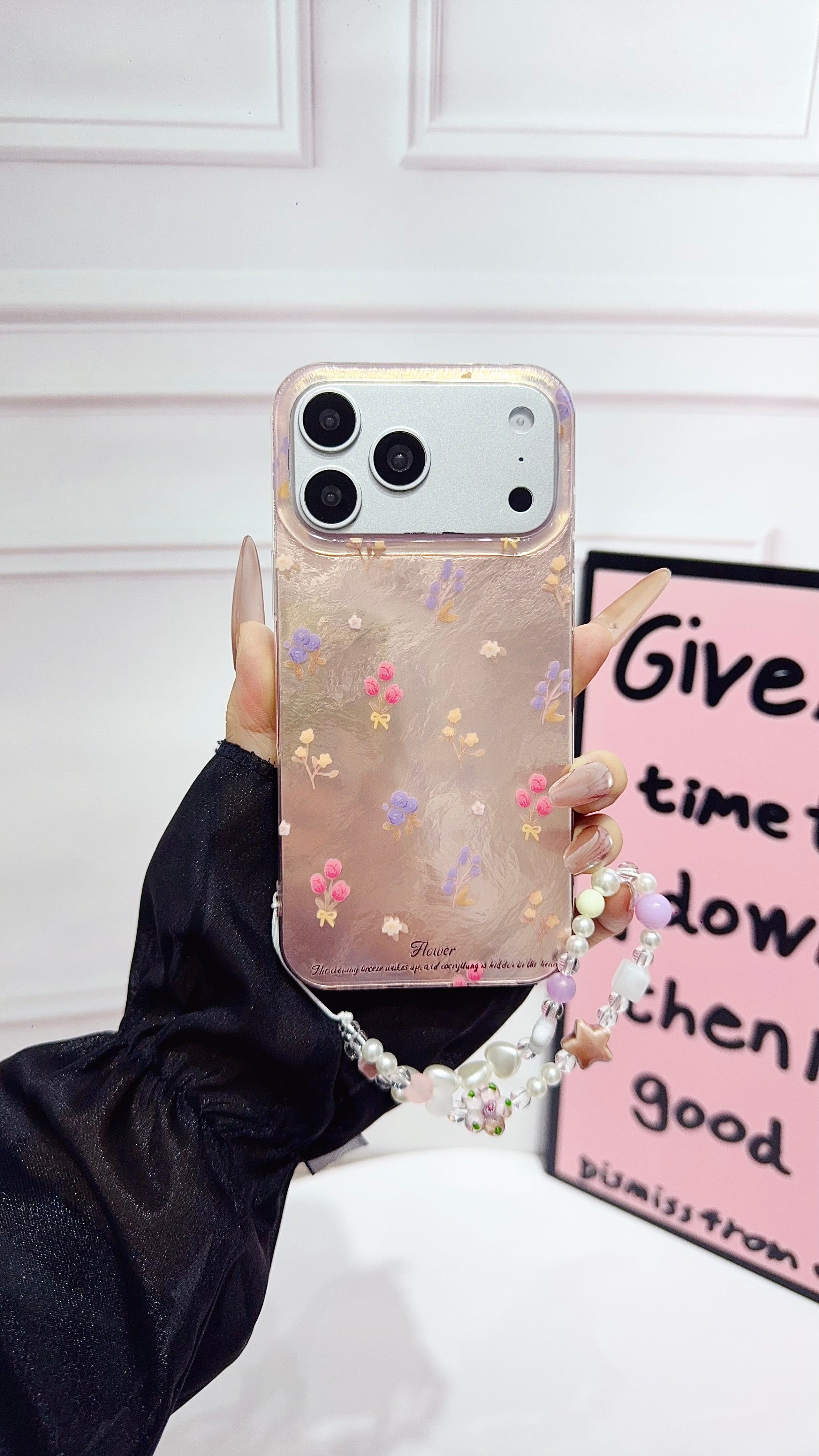 Floral Clear iPhone Case with Beaded Charm | Cute & Protective Phone Cover