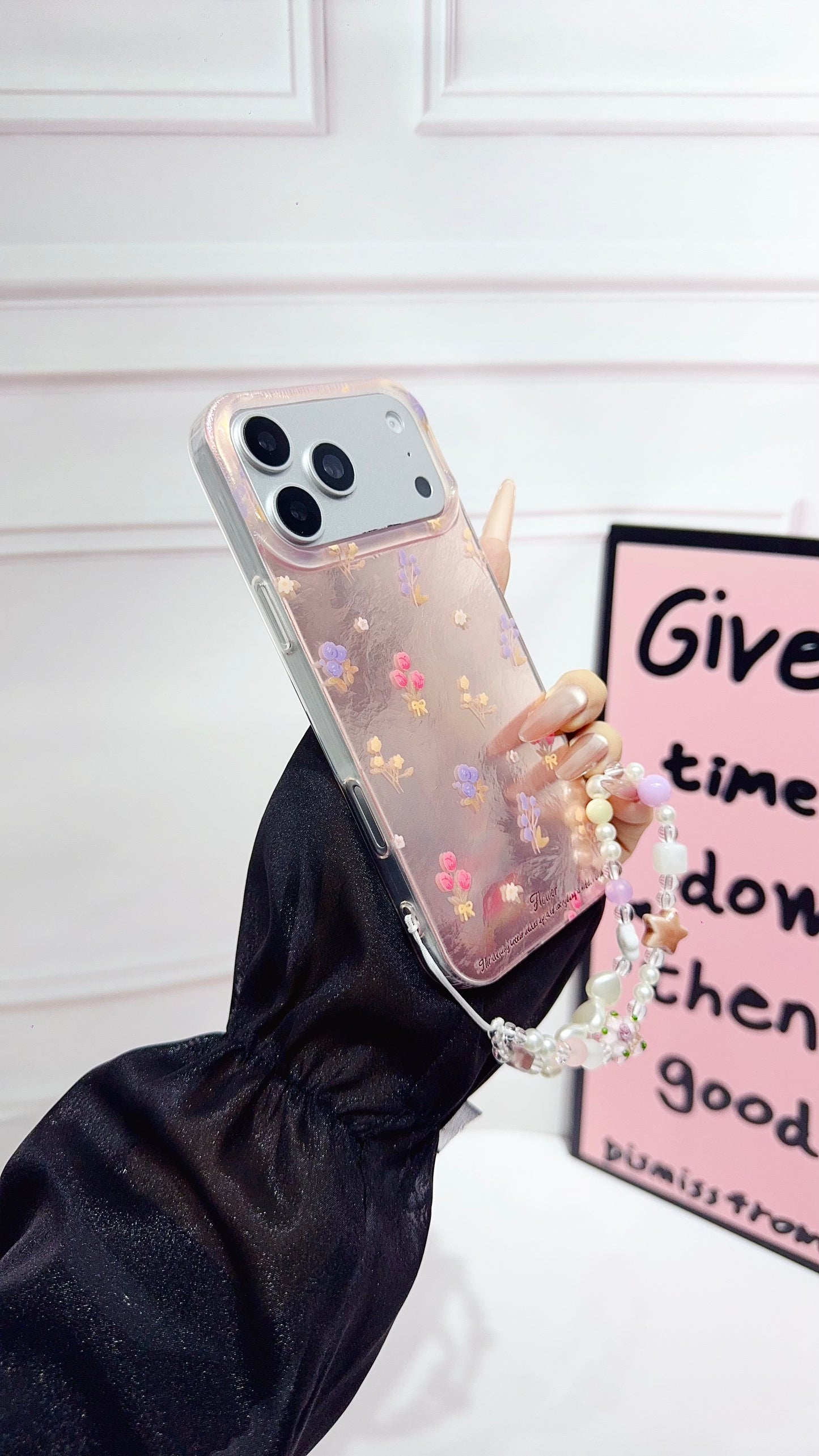 Floral Clear iPhone Case with Beaded Charm | Cute & Protective Phone Cover