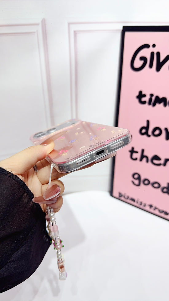 Floral Clear iPhone Case with Beaded Charm | Cute & Protective Phone Cover