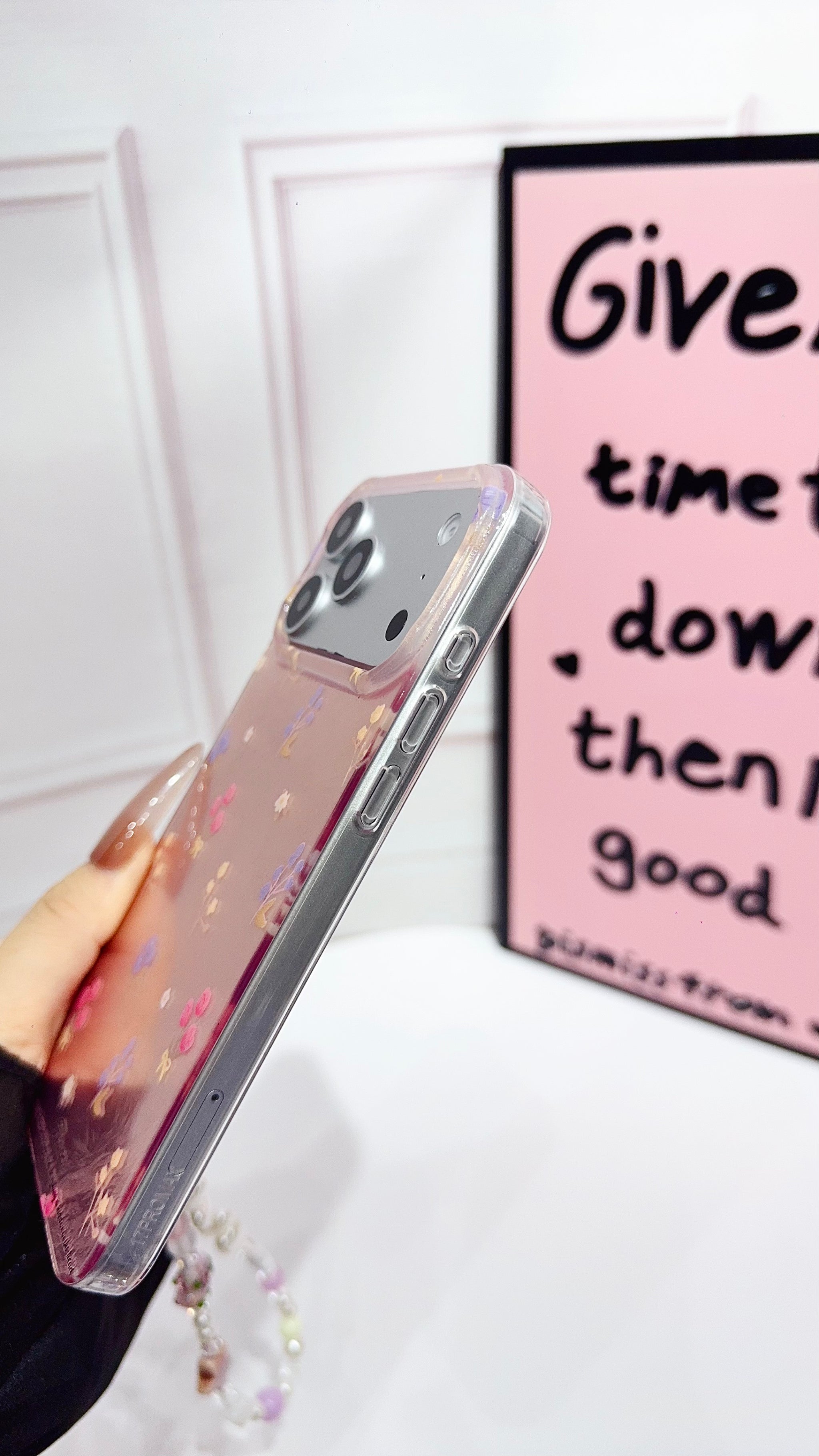 Floral Clear iPhone Case with Beaded Charm | Cute & Protective Phone Cover