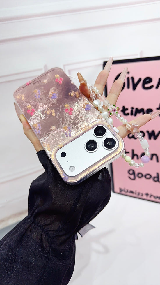 Floral Clear iPhone Case with Beaded Charm | Cute & Protective Phone Cover