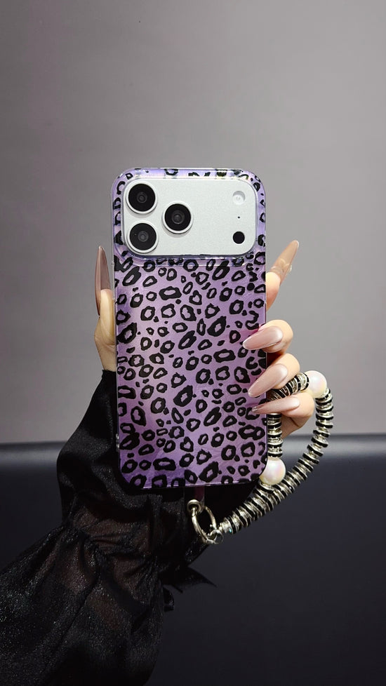 Purple Leopard Print iPhone Case with Charm Strap | Stylish Protective Phone Cover