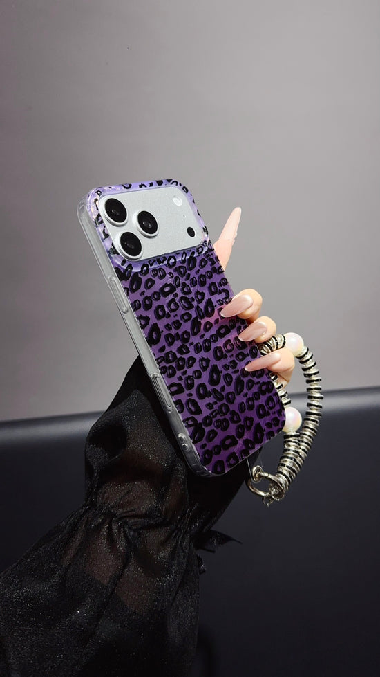 Purple Leopard Print iPhone Case with Charm Strap | Stylish Protective Phone Cover