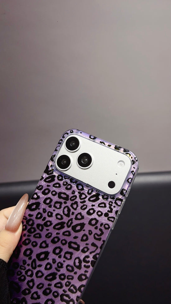 Purple Leopard Print iPhone Case with Charm Strap | Stylish Protective Phone Cover