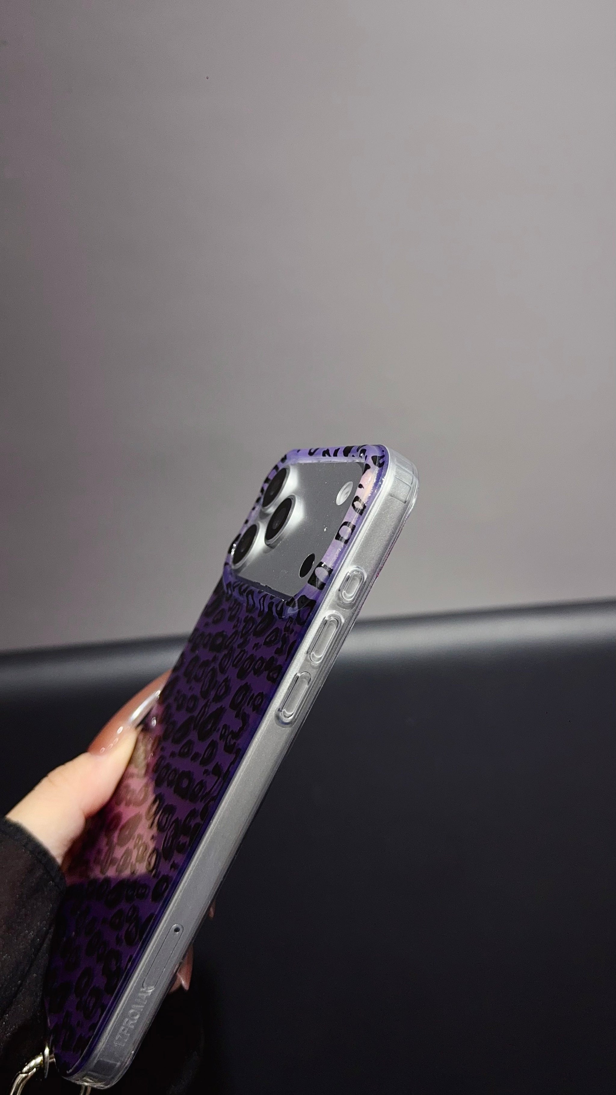 Purple Leopard Print iPhone Case with Charm Strap | Stylish Protective Phone Cover