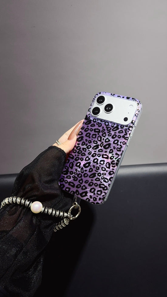 Purple Leopard Print iPhone Case with Charm Strap | Stylish Protective Phone Cover