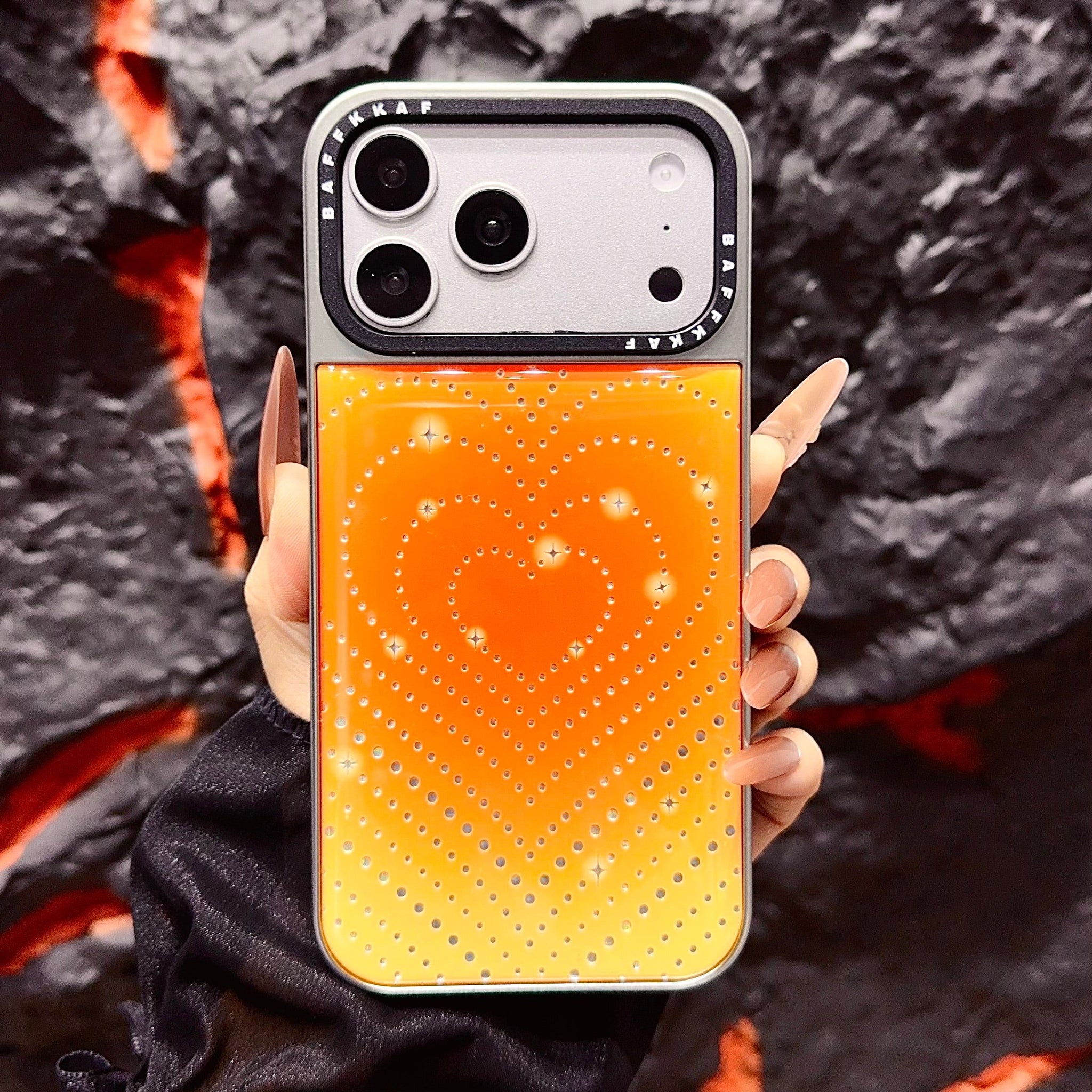 Orange Ombre Heart iPhone Case with Stud Design Orange Ombre Heart iPhone Case with Stud Design