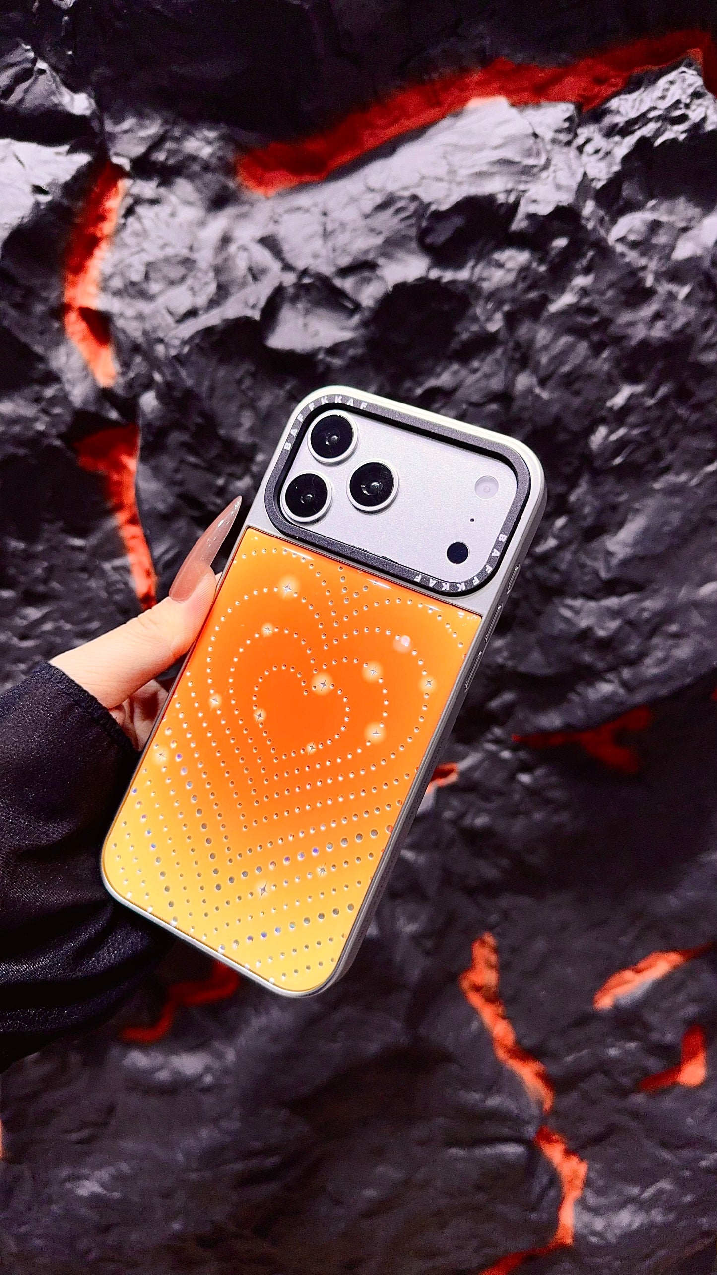Orange Ombre Heart iPhone Case with Stud Design | Statement Phone Cover
