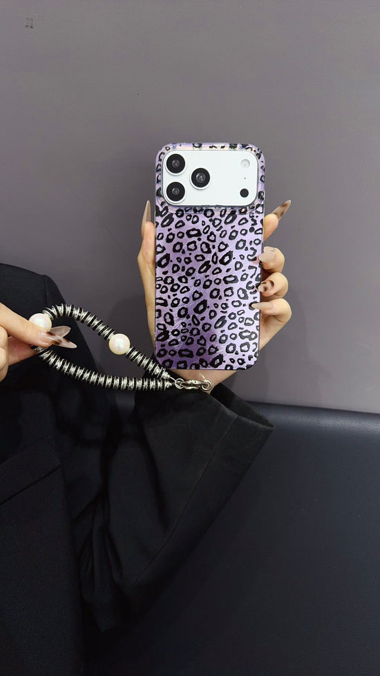 Purple Leopard Print iPhone Case with Charm Strap | Stylish Protective Phone Cover