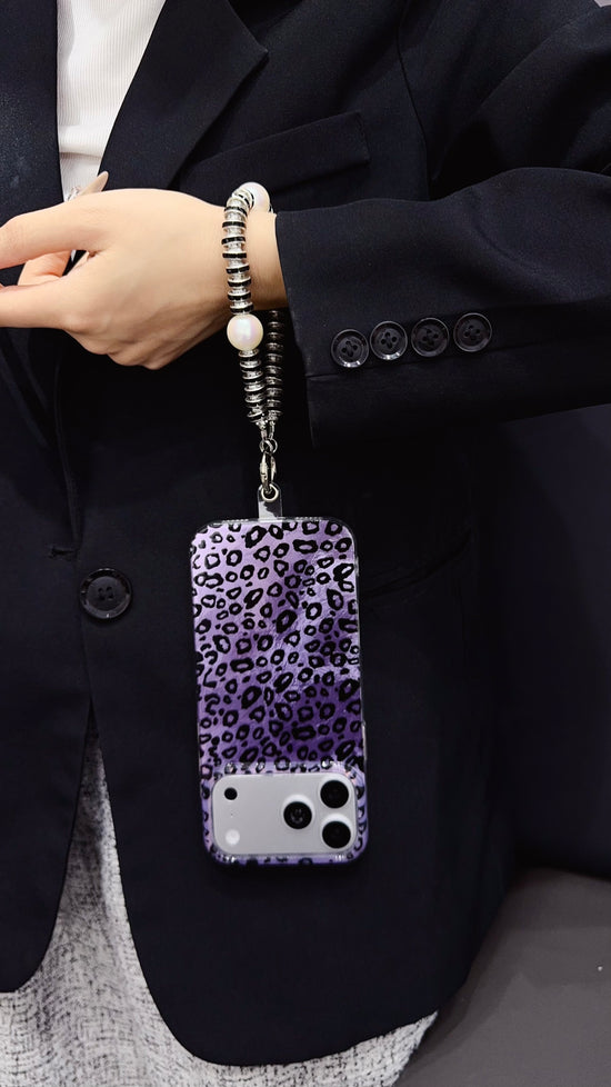 Purple Leopard Print iPhone Case with Charm Strap | Stylish Protective Phone Cover