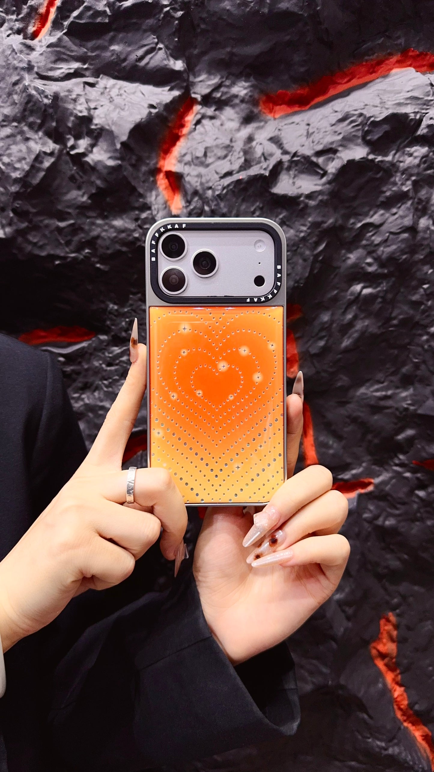 Orange Ombre Heart iPhone Case with Stud Design | Statement Phone Cover