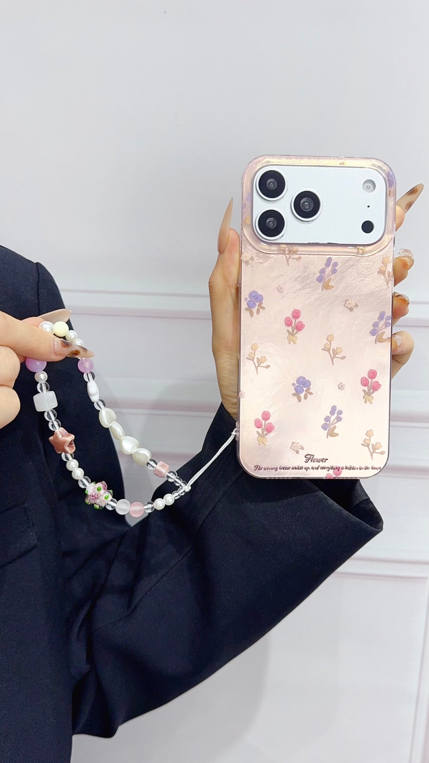 Floral Clear iPhone Case with Beaded Charm | Cute & Protective Phone Cover