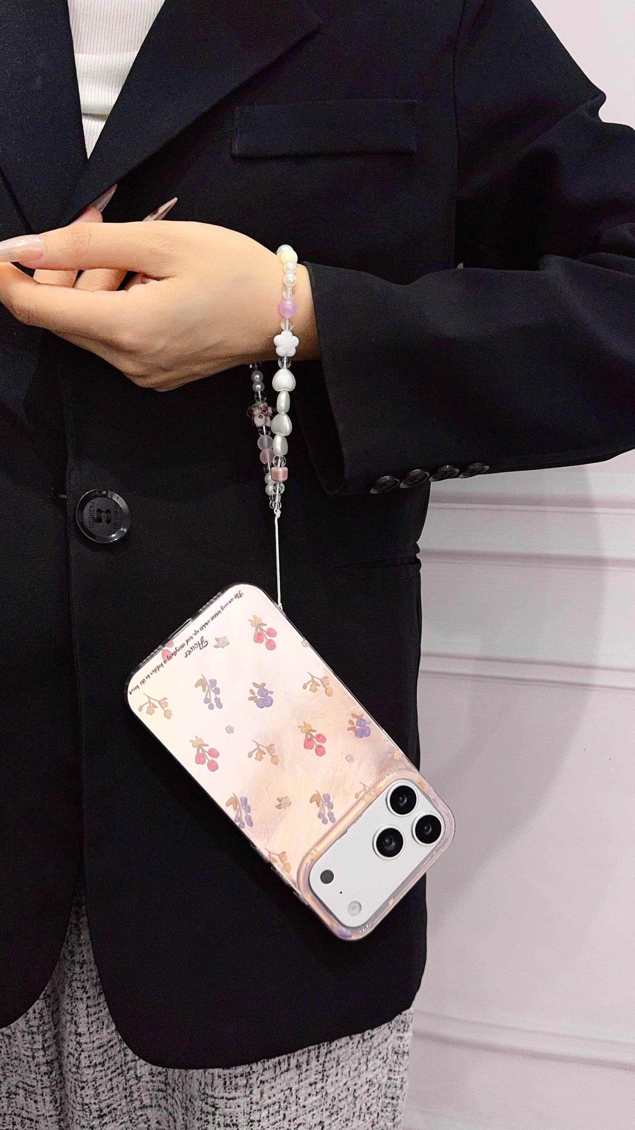 Floral Clear iPhone Case with Beaded Charm | Cute & Protective Phone Cover