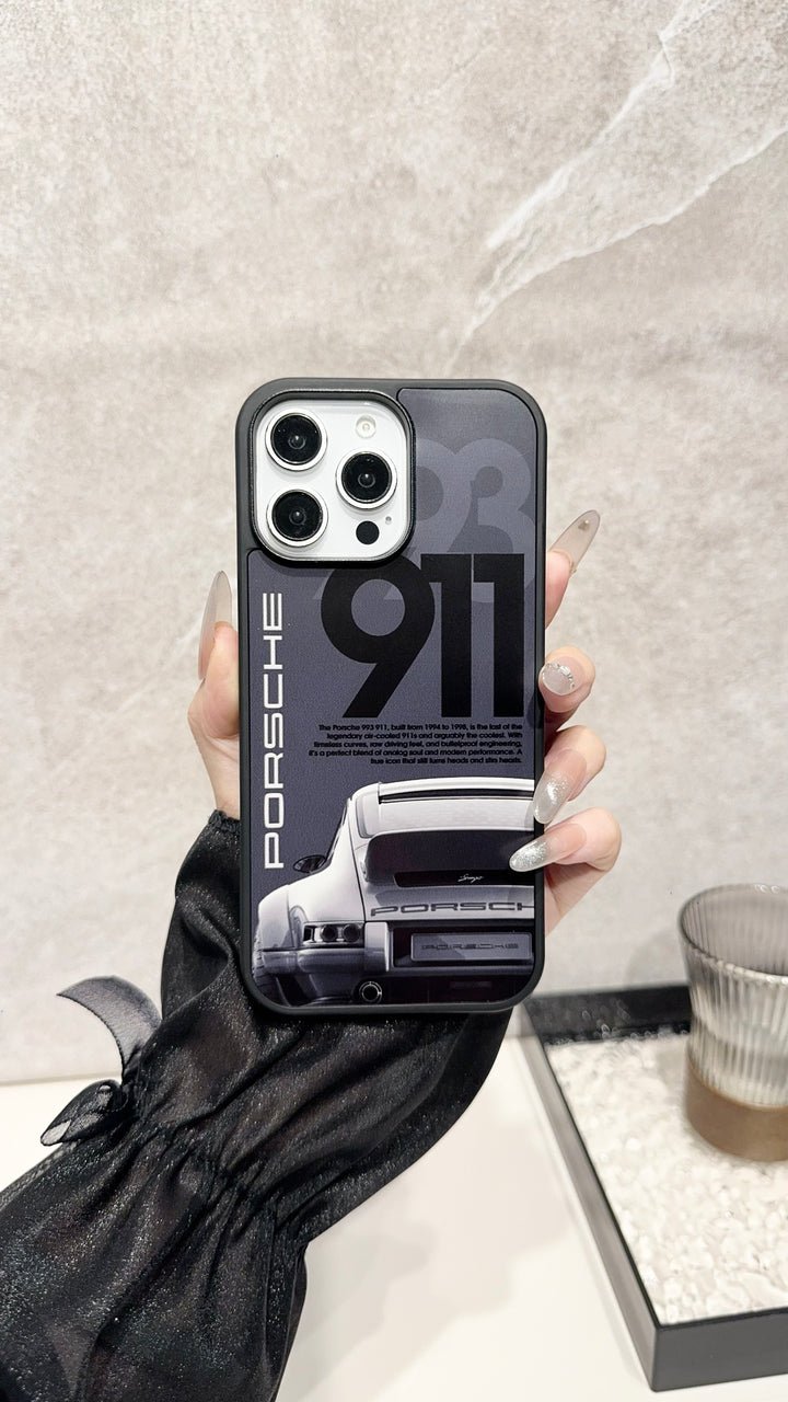Classic Sports Car iPhone Case – Matte Black Luxury-Inspired Protective Cover
