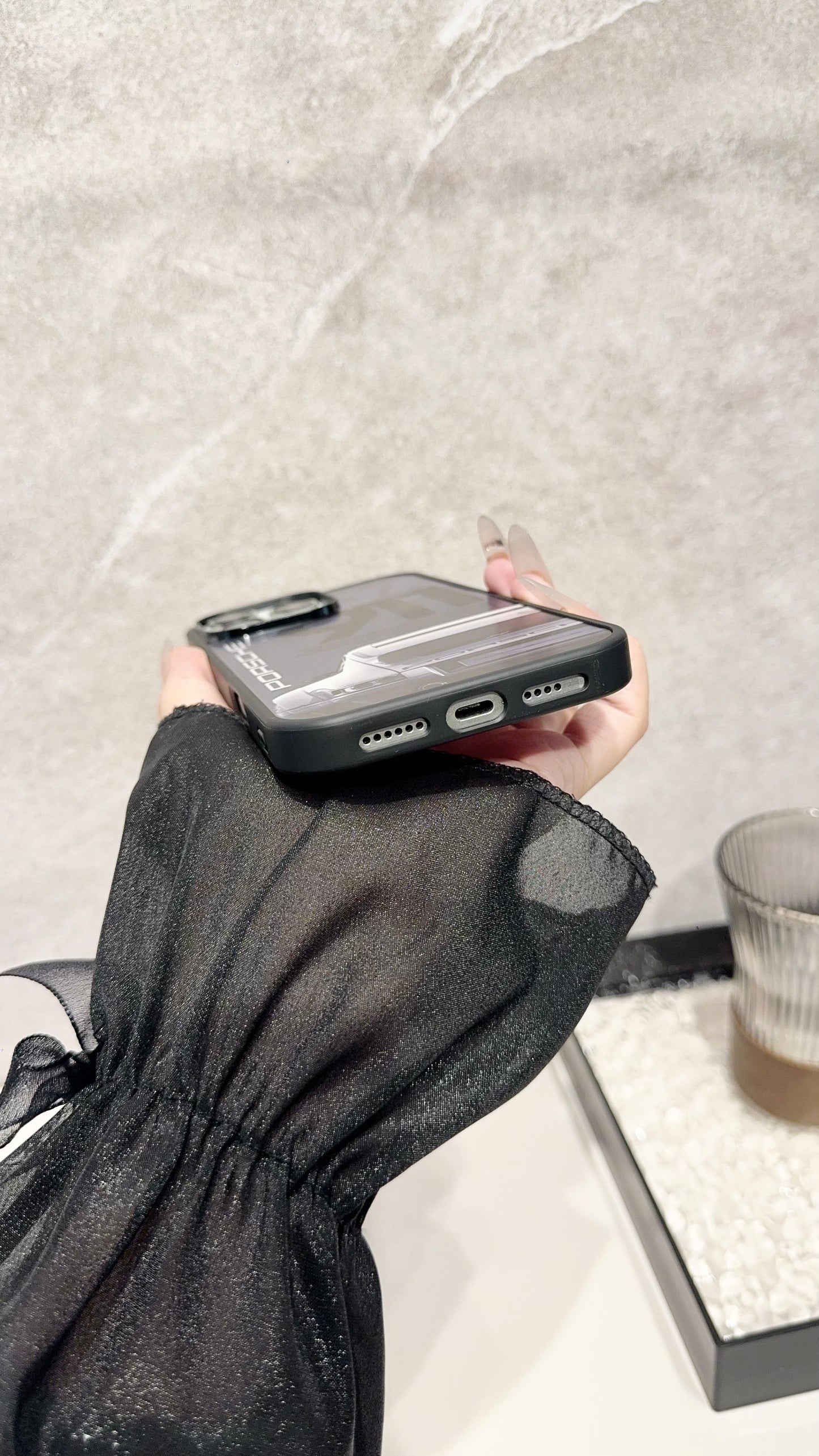 Classic Sports Car iPhone Case – Matte Black Luxury-Inspired Protective Cover