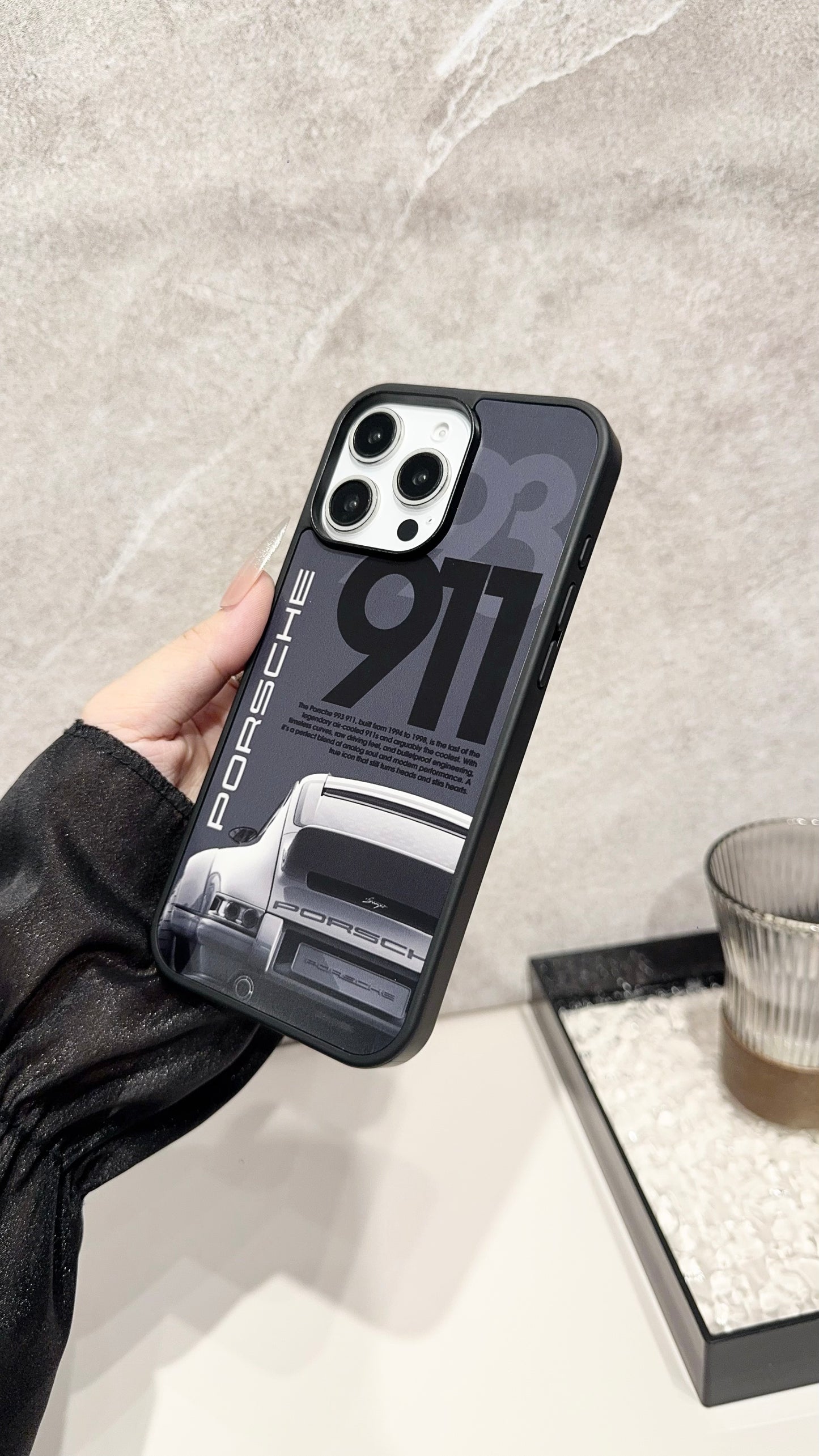 Classic Sports Car iPhone Case – Matte Black Luxury-Inspired Protective Cover