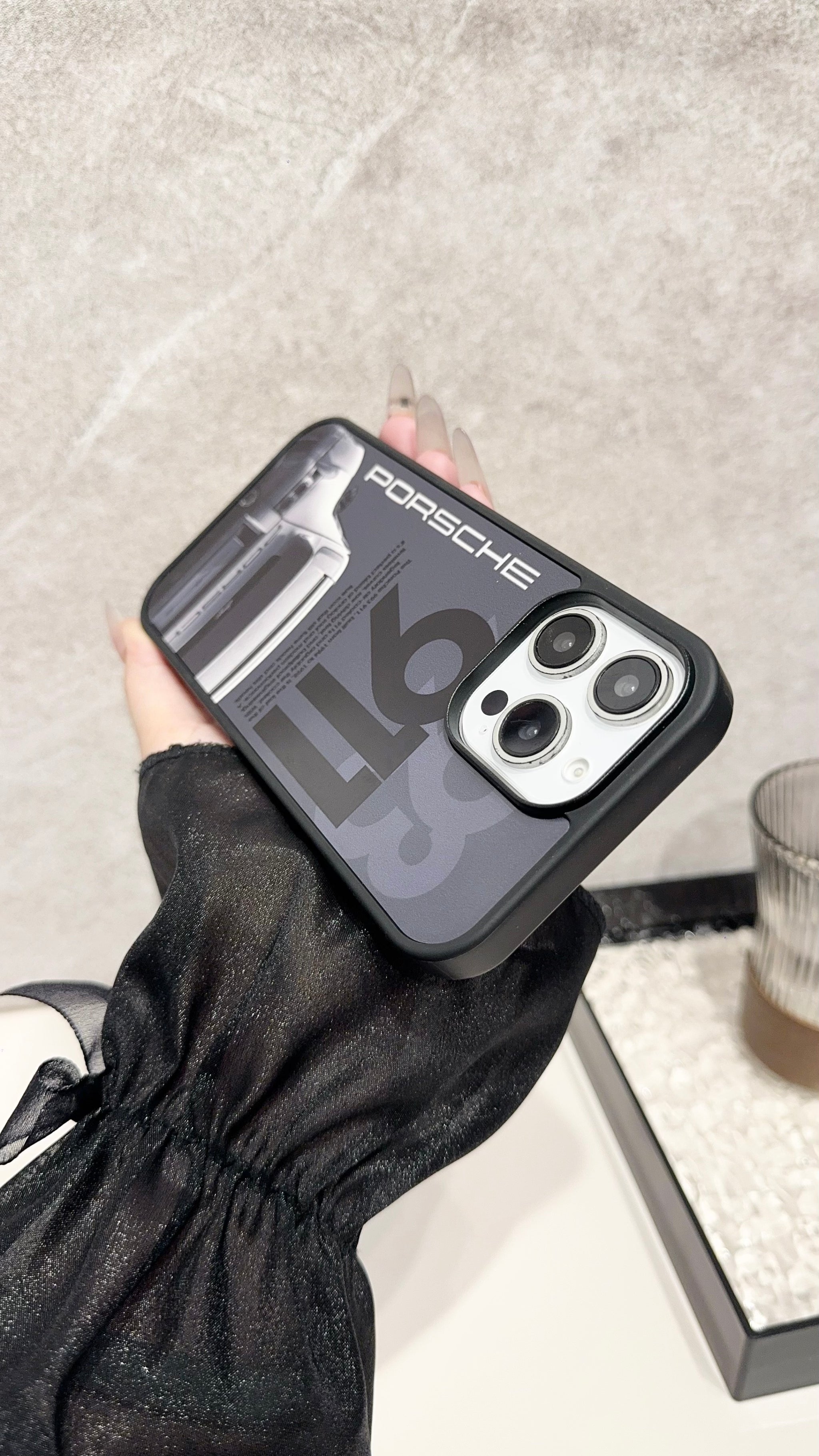 Classic Sports Car iPhone Case – Matte Black Luxury-Inspired Protective Cover