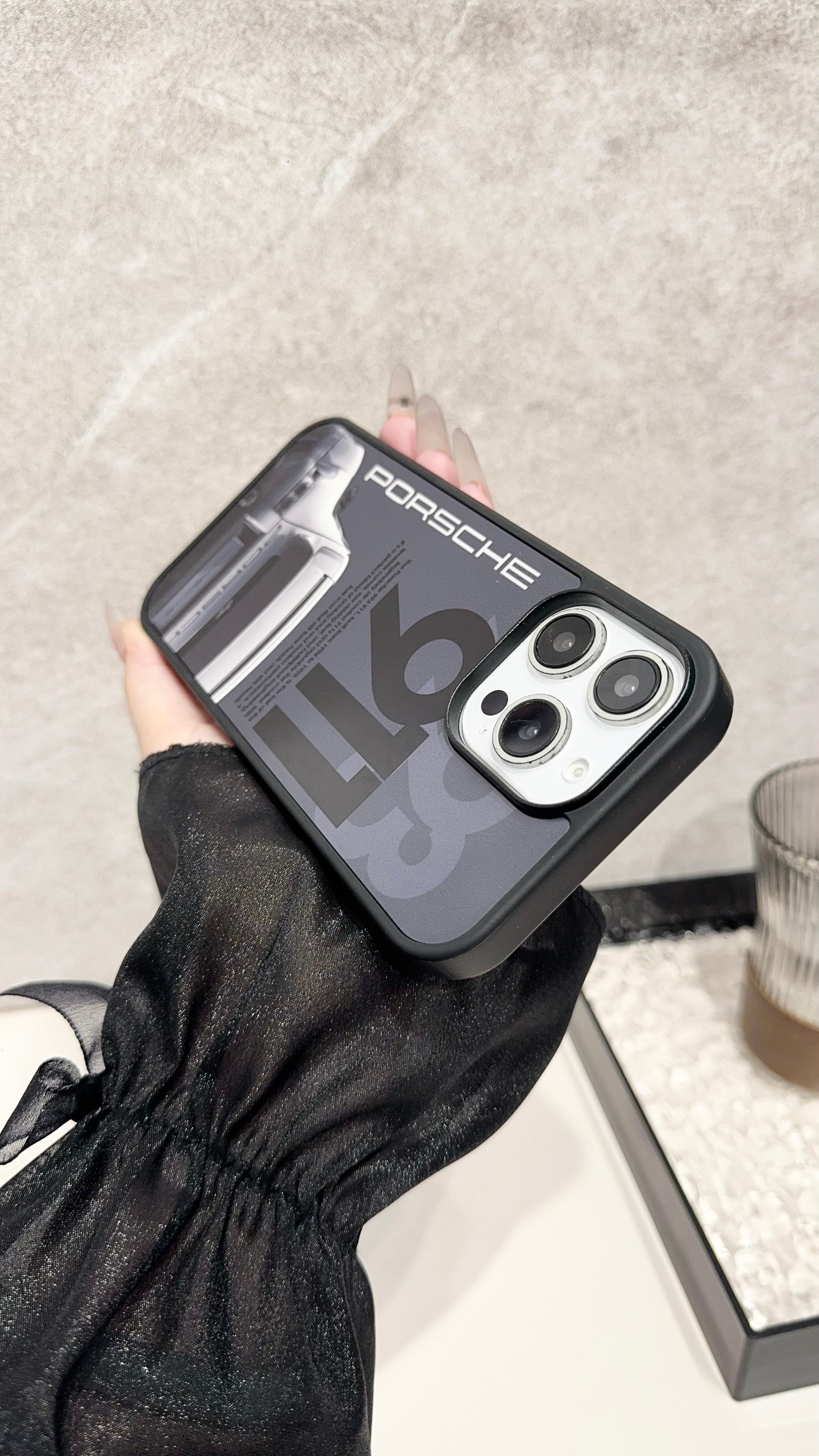 Classic Sports Car iPhone Case – Matte Black Luxury-Inspired Protective Cover