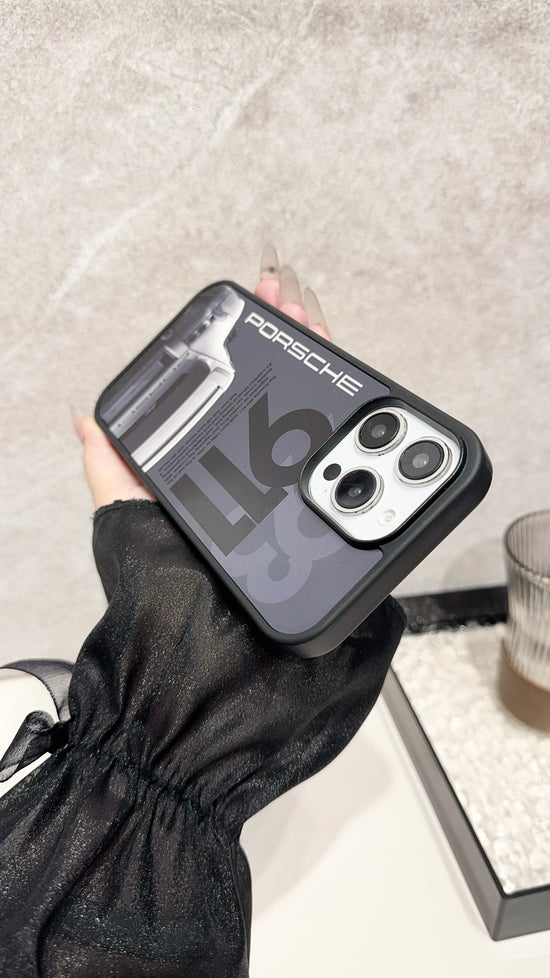 Classic Sports Car iPhone Case – Matte Black Luxury-Inspired Protective Cover