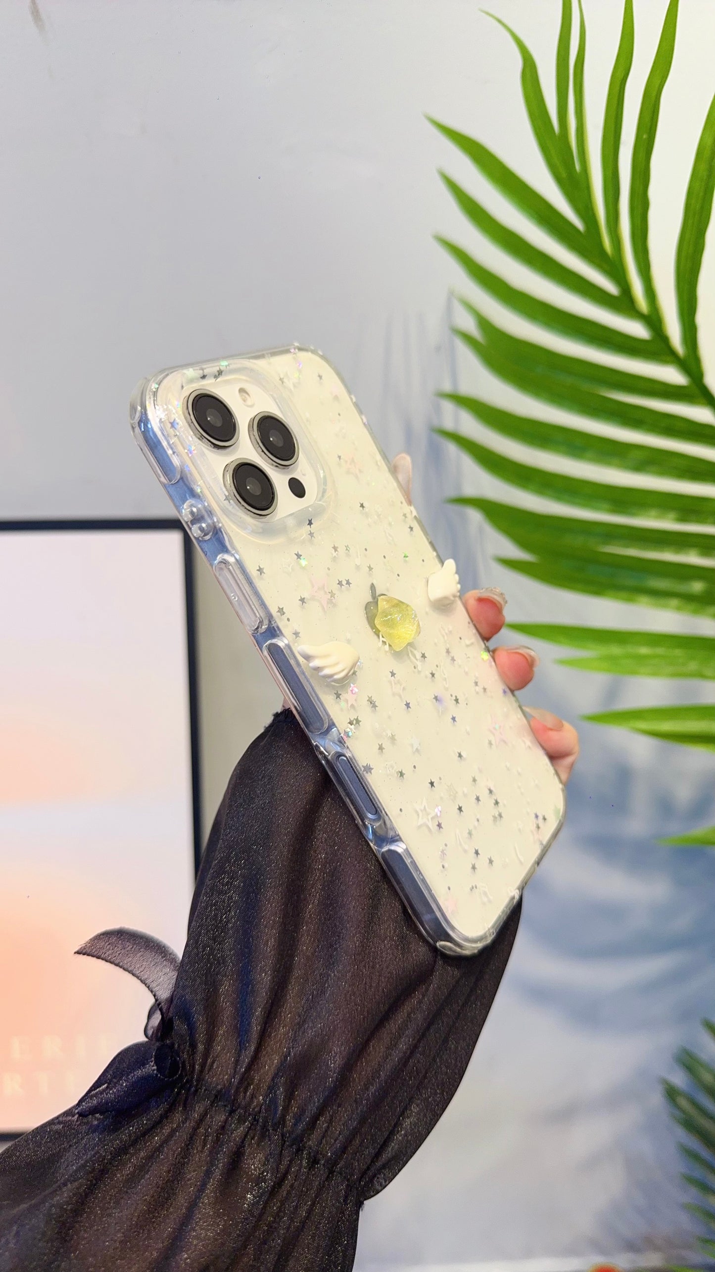 Sparkling Angel Wings iPhone Case – Holographic Star Glitter Clear Cover