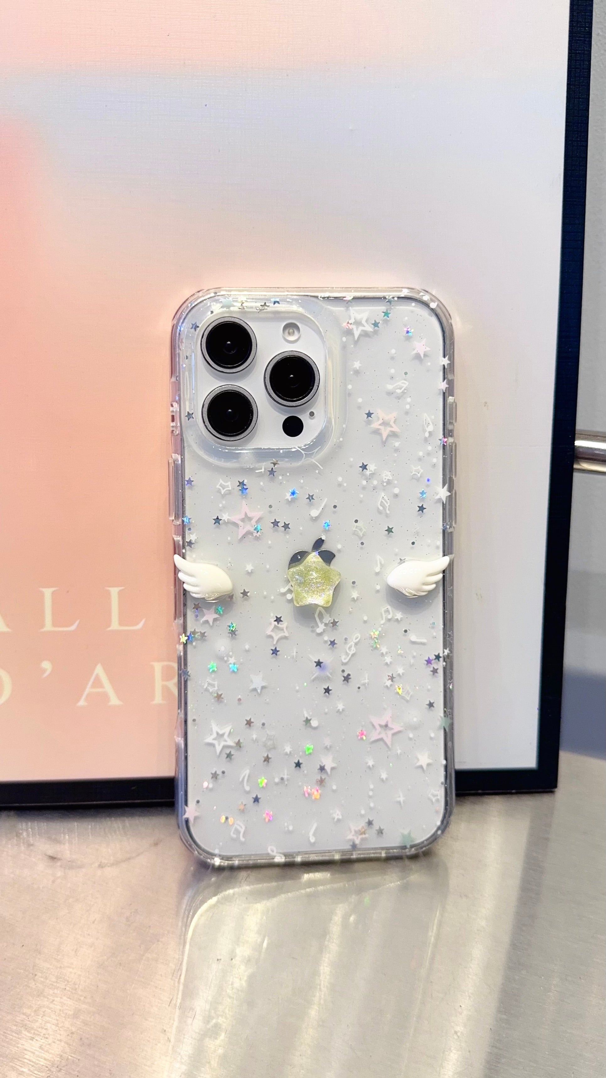 Sparkling Angel Wings iPhone Case – Holographic Star Glitter Clear Cover