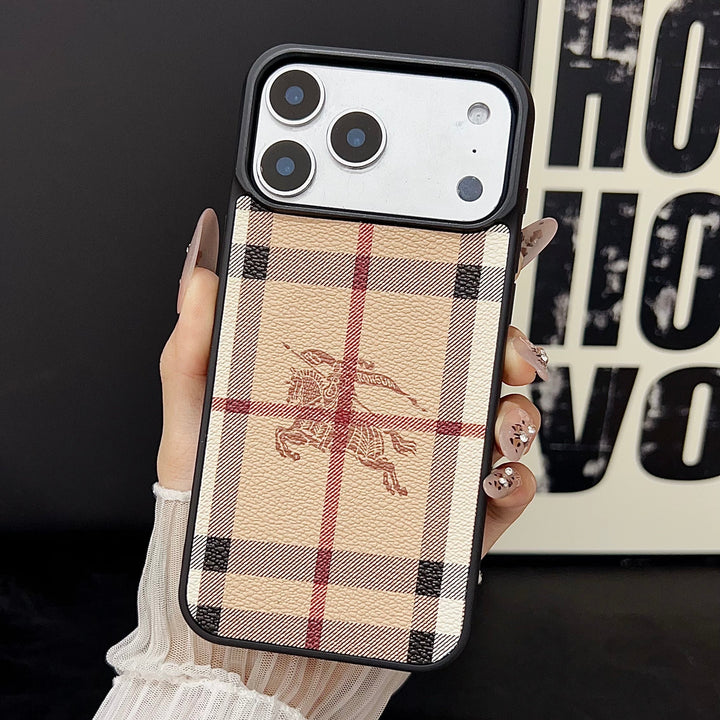 Classic Checkered Leather iPhone Case – Vintage Plaid Pattern Protective Cover with Box